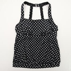 Lands End Tankini Black White Polka Dot Built In Bra Underwire Crisscross 8P